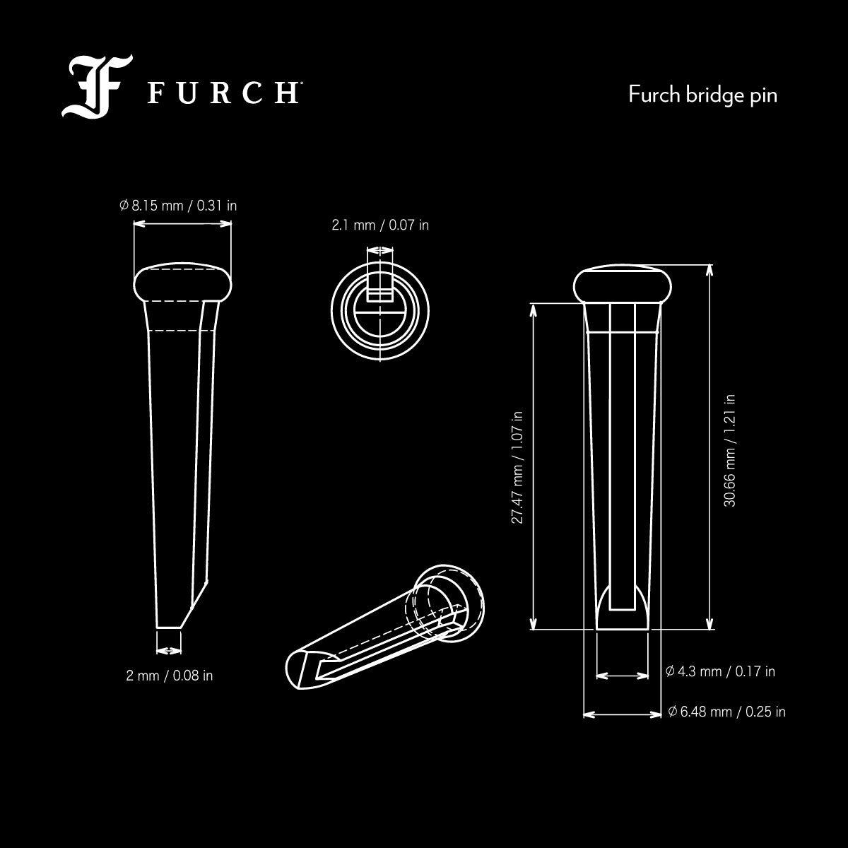 Bridge pin Ebony with pearl dot - Furch