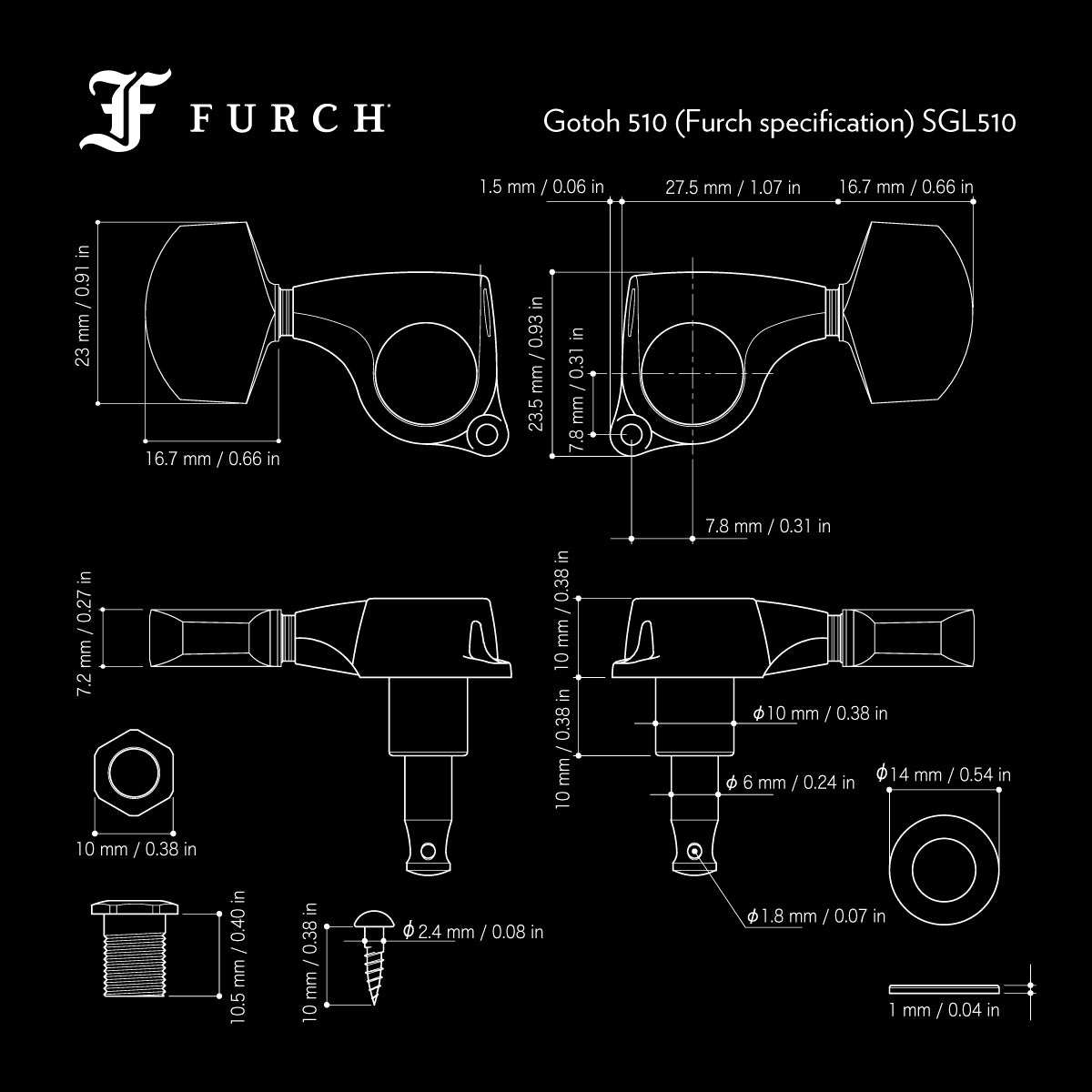 Dimensions Machine head Gotoh 510