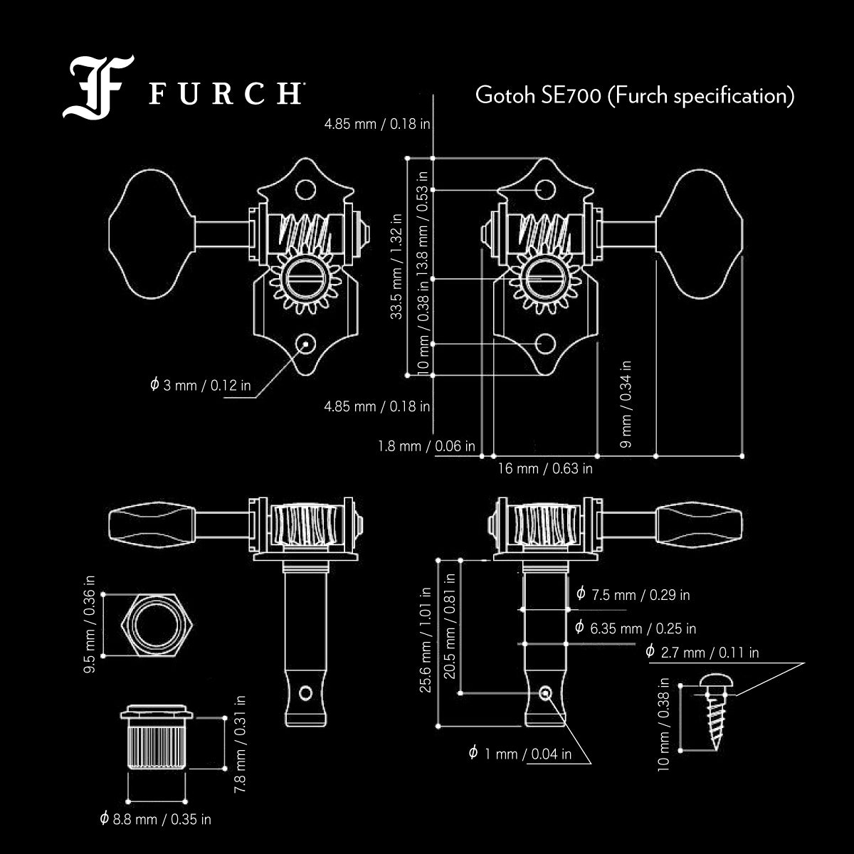 Dimensions Machine head Gotoh SE700
