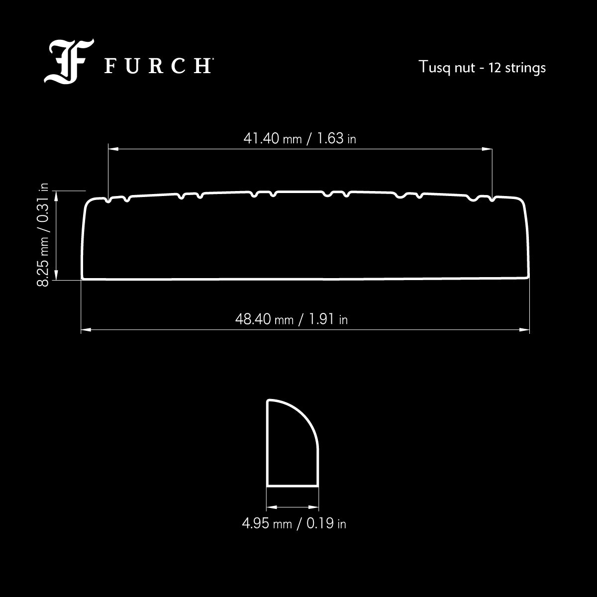 Dimensions nut for 12 strings Tusq