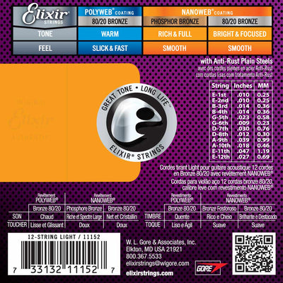 10-47 Light 12 string, Bronze - Elixir