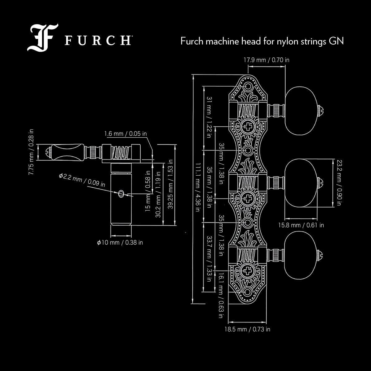 Dimensions Furch machine head GN